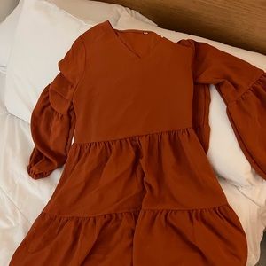 Fall wavy medium rise burgundy orange dress